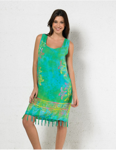Rayon long dress with franges