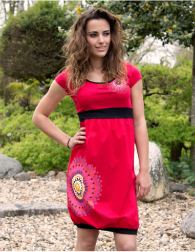 Robe courte bouffante baba cool colorée rouge