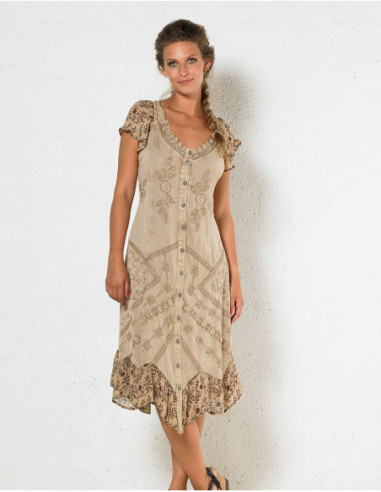 Richly embroidered stone washed dress