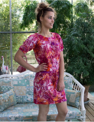 Robe courte droite bouffante à imprimé tropical