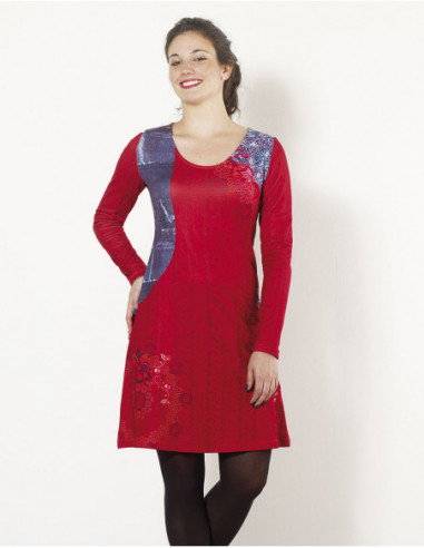 Colorful winter dress with trompe l'oeil