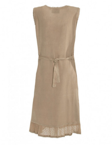 Petite robe beige brodée sans manche finition dentelle dos