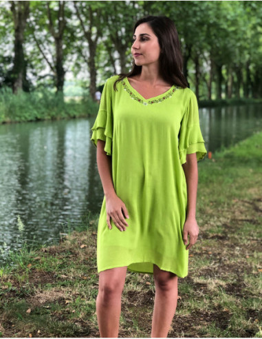 Robe courte droite et ample couleur unie anis