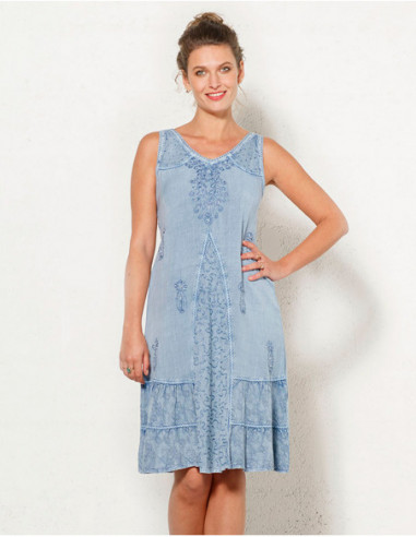 Embroidered stone wash dress