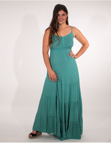 Long dress with flounces and thin straps