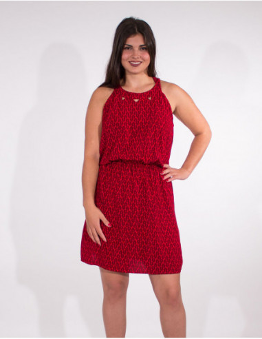 Robe viscose courte élastiquée à taille