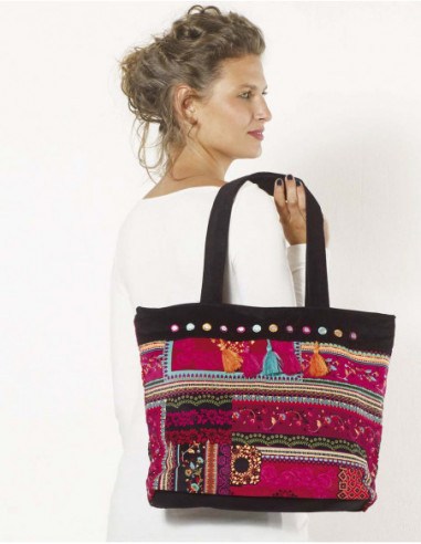 Ethnic colorful velvet tote bag