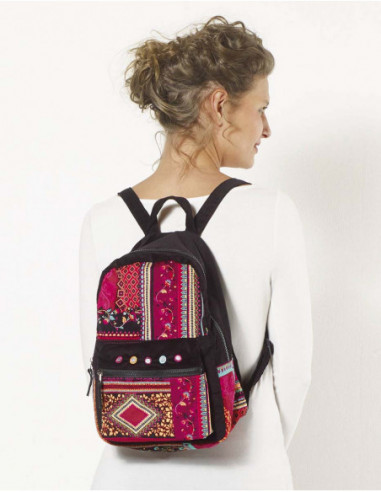 Small backpack in ethnic velvet