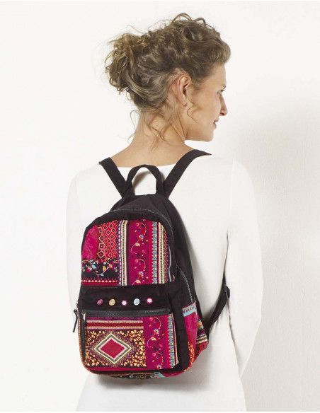 Petit sac à dos en velours ras ethnique