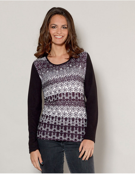 Ethnic long sleeve t-shirt black and whi