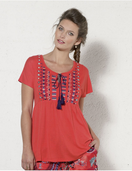 Bohemian chic short-sleeved blouse