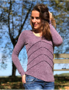 Fine knit t-shirt with long...