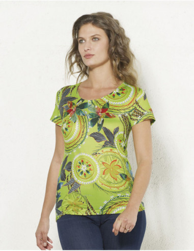 T-shirt coloré motifs île paradisiaque