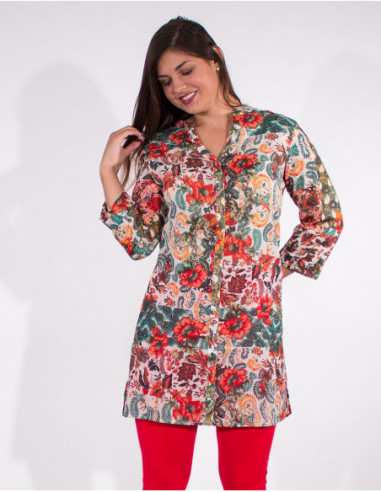 Tunique chemise florale à manches 3/4