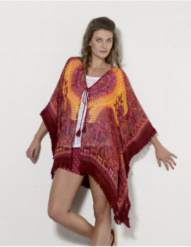 Poncho with Indian motifs of jacket type