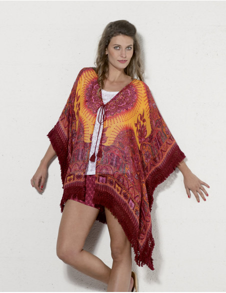 Poncho with Indian motifs of jacket type