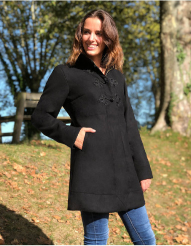 manteau noir chaud fausse fourrure