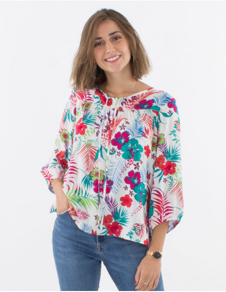 Blouse hawaïenne tropicale manches 3/4
