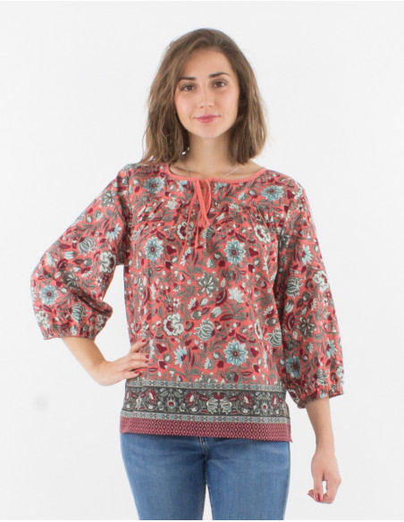 Blouse bohème en coton manches 3/4