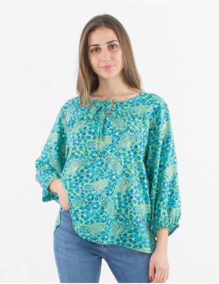 Bohemian blouse with 3/4 balloon sleeves