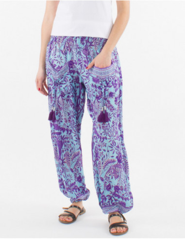 Pantalon baba cool imprimé tropical doré