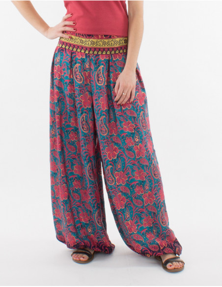 Pantalon oversize sarouel motif hibiscus