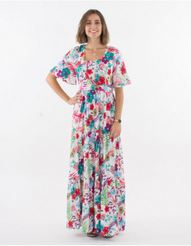 Hawaiian long dress with square neck