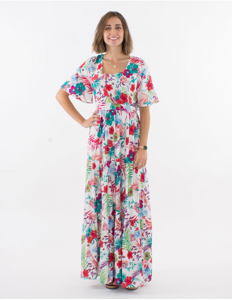Hawaiian long dress with square neck