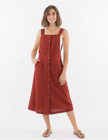 Solid colored overalls dress with button down pocket