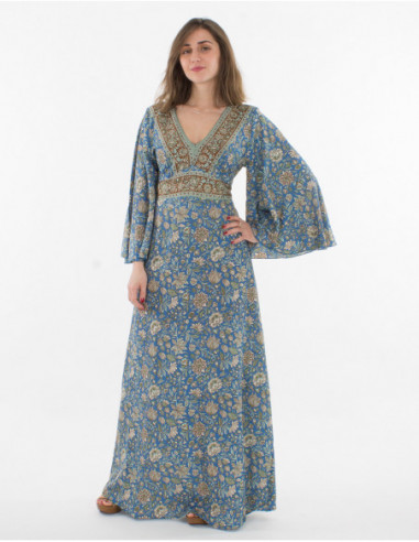 Hippie 3/4 sleeve fitted maxi dress