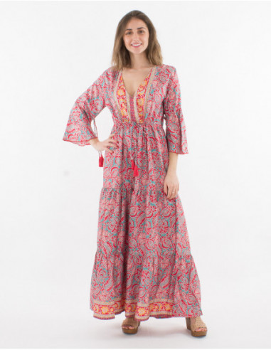 Bohemian 3/4 sleeve ruffled maxi dress