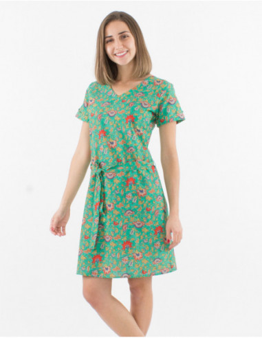 Bohemian cotton short dress with ties