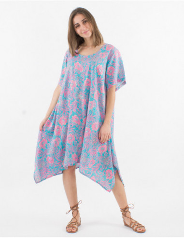 Robe mi longue hippie imprimé hibiscus