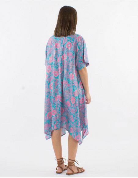 Robe mi longue hippie imprimé hibiscus