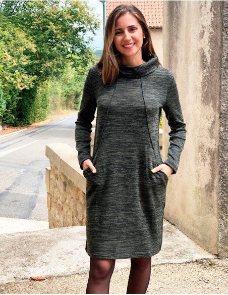 Winter sweater dress with turtleneck