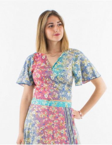 Wrap blouse boho pastel flowers