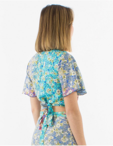 Wrap blouse boho pastel flowers