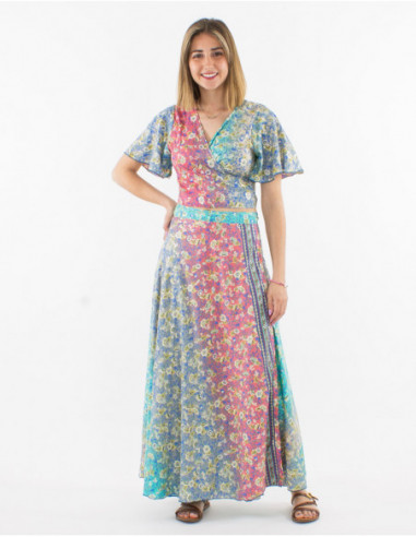 Wrap blouse boho pastel flowers