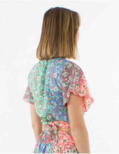 Wrap blouse boho pastel flowers
