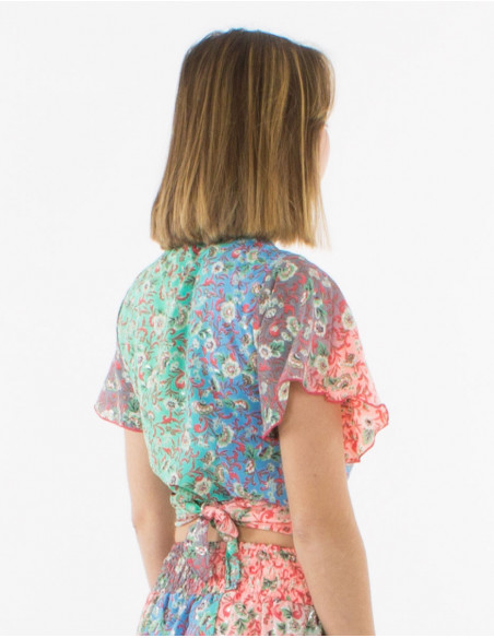 Wrap blouse boho pastel flowers