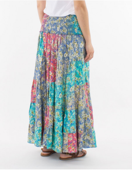 Jupe longue multicolore fleurs pastels