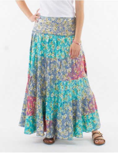 Jupe longue multicolore fleurs pastels