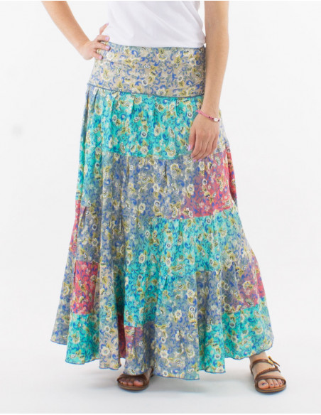 Jupe longue multicolore fleurs pastels