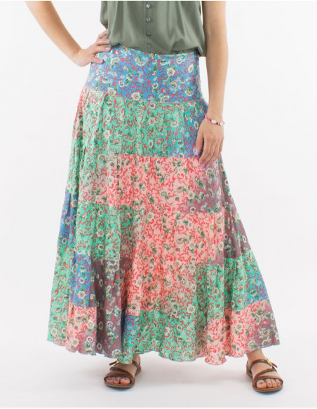 Jupe longue multicolore fleurs pastels