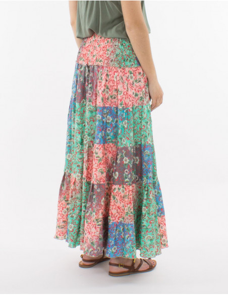 Jupe longue multicolore fleurs pastels
