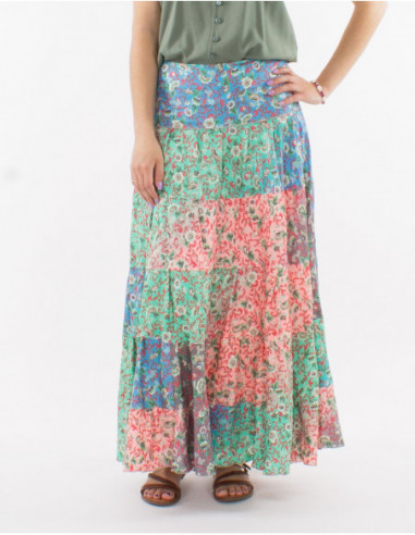 Jupe longue multicolore fleurs pastels