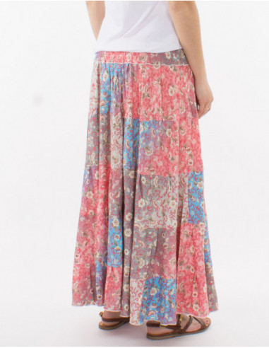 Jupe longue multicolore fleurs pastels