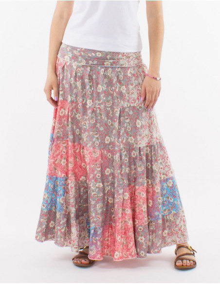 Jupe longue multicolore fleurs pastels