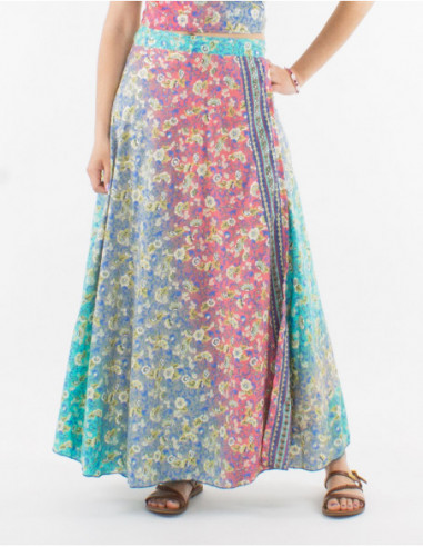 Long pastel bohemian wrap skirt with small romantic flowers print