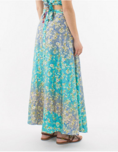 Jupe portefeuille boho fleurs pastels